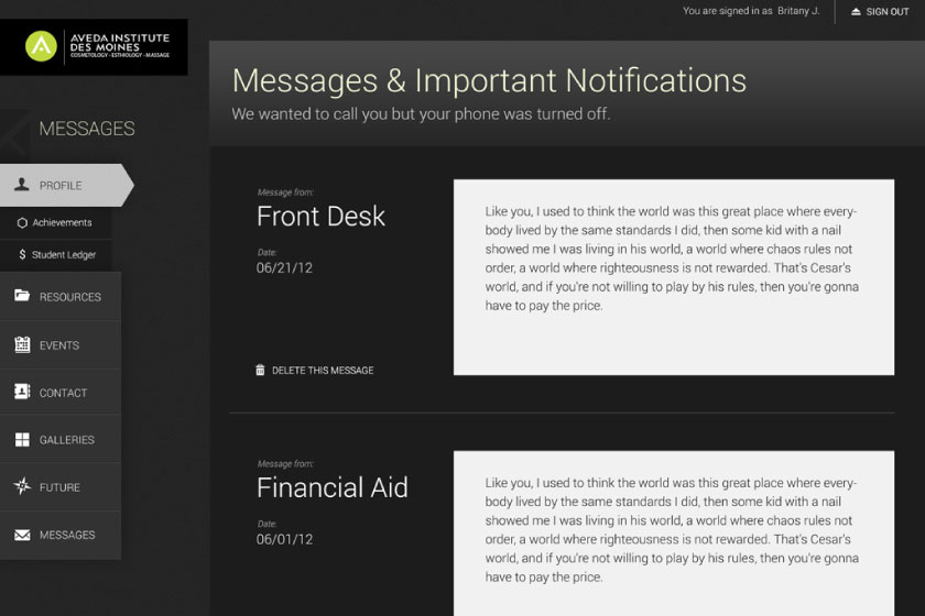 Aveda Institute - Connect Student Portal